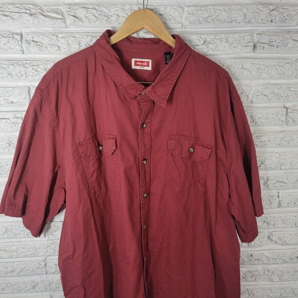 Wrangler Mens Shirt 3XL Short Sleeve Button Up Cotton Blend Rust Red RED10E - Picture 3 of 8